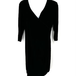 VTG Chicos Travelers Black Knit Faux Wrap Side Ruched Dress Chicos Size 3 (XL)